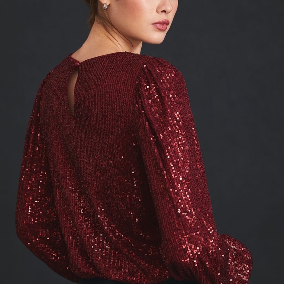 ANTHROPOLOGIE- Wine coloured sequins shirt by “Flat white - Picture 4 of 11